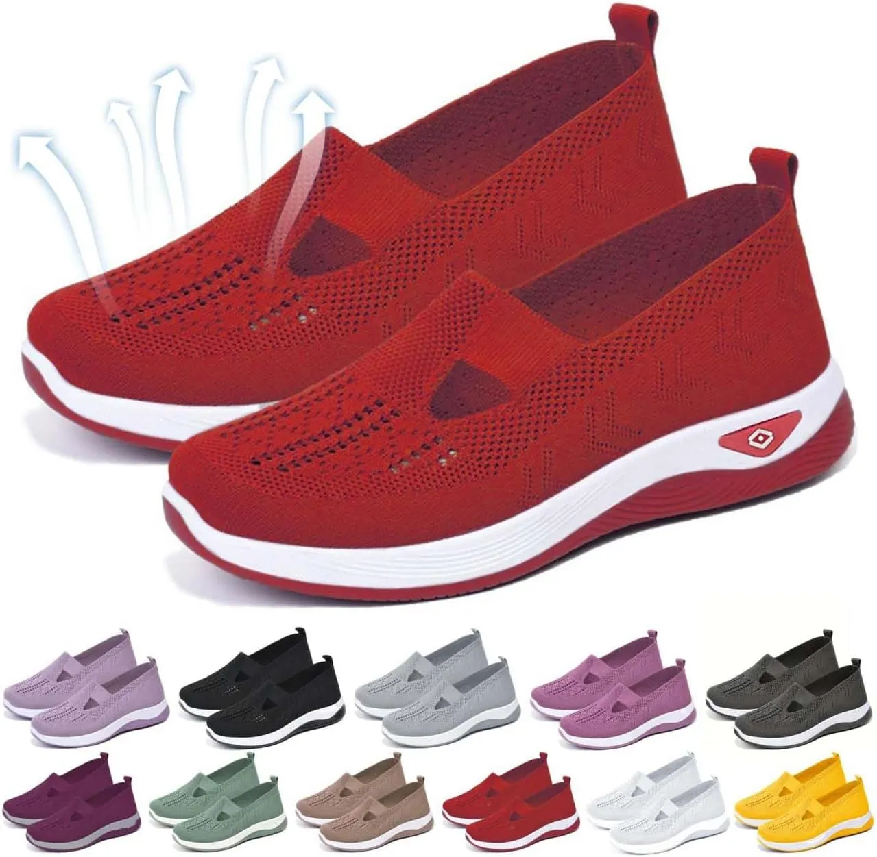 Yilia Orthopedic Shoes for Women, Women Wide Width Breathable Walking Comfortable Slip on Sneakers, Non Slip Food Service Lightweight Sneaker, Nurse Shoes Arch Support Sneakers