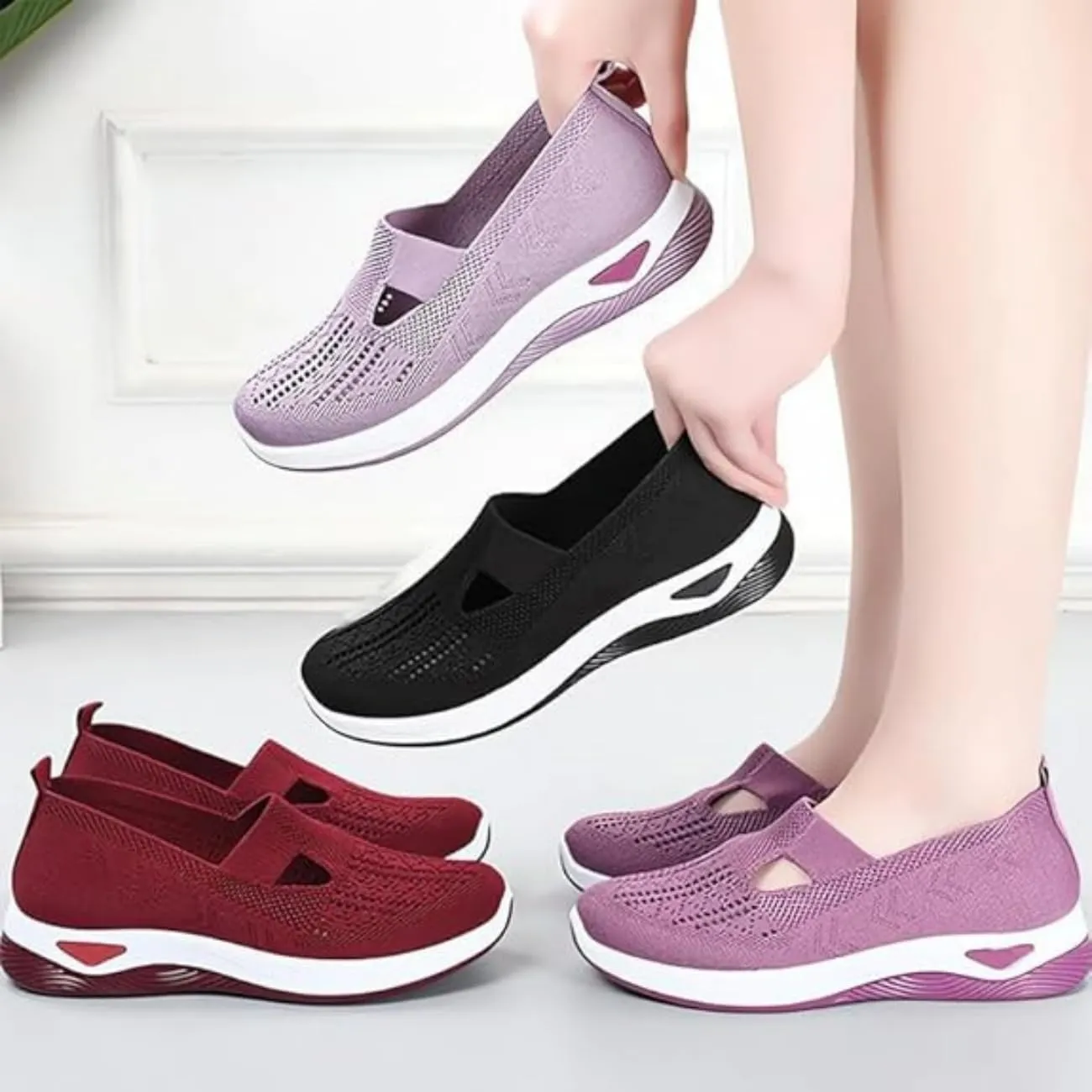 Yilia Orthopedic Shoes for Women, Women Wide Width Breathable Walking Comfortable Slip on Sneakers, Non Slip Food Service Lightweight Sneaker, Nurse Shoes Arch Support Sneakers