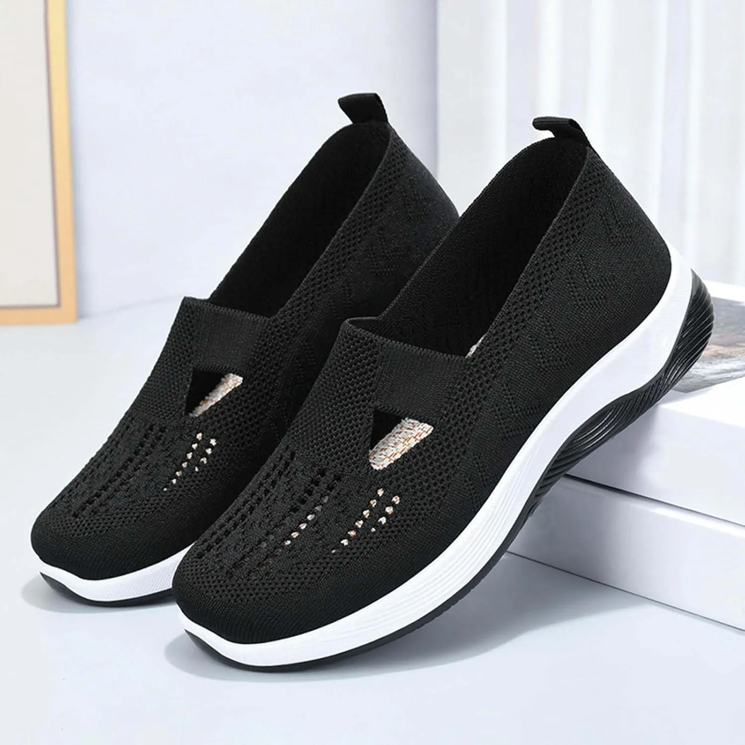 Yilia Orthopedic Shoes for Women, Women Wide Width Breathable Walking Comfortable Slip on Sneakers, Non Slip Food Service Lightweight Sneaker, Nurse Shoes Arch Support Sneakers