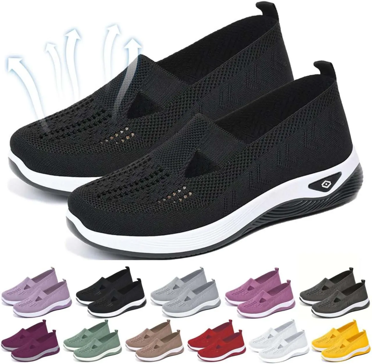 Yilia Orthopedic Shoes for Women, Women Wide Width Breathable Walking Comfortable Slip on Sneakers, Non Slip Food Service Lightweight Sneaker, Nurse Shoes Arch Support Sneakers