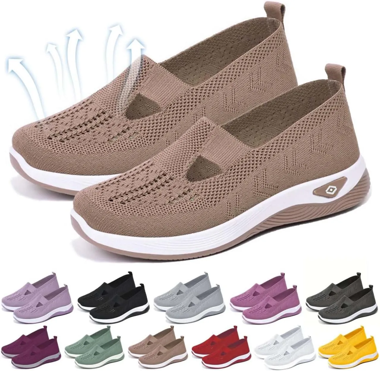 Yilia Orthopedic Shoes for Women, Women Wide Width Breathable Walking Comfortable Slip on Sneakers, Non Slip Food Service Lightweight Sneaker, Nurse Shoes Arch Support Sneakers