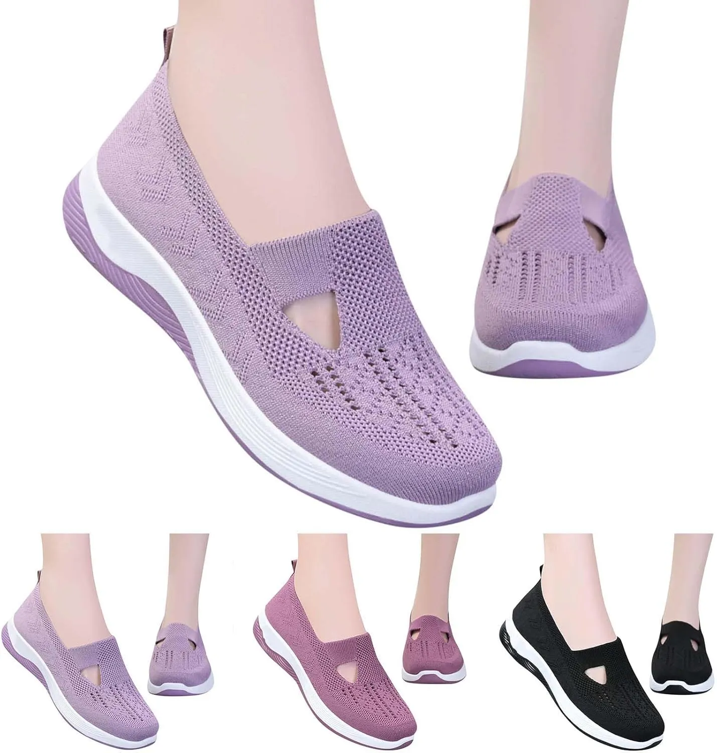 Yilia Orthopedic Shoes for Women, Women Wide Width Breathable Walking Comfortable Slip on Sneakers, Non Slip Food Service Lightweight Sneaker, Nurse Shoes Arch Support Sneakers